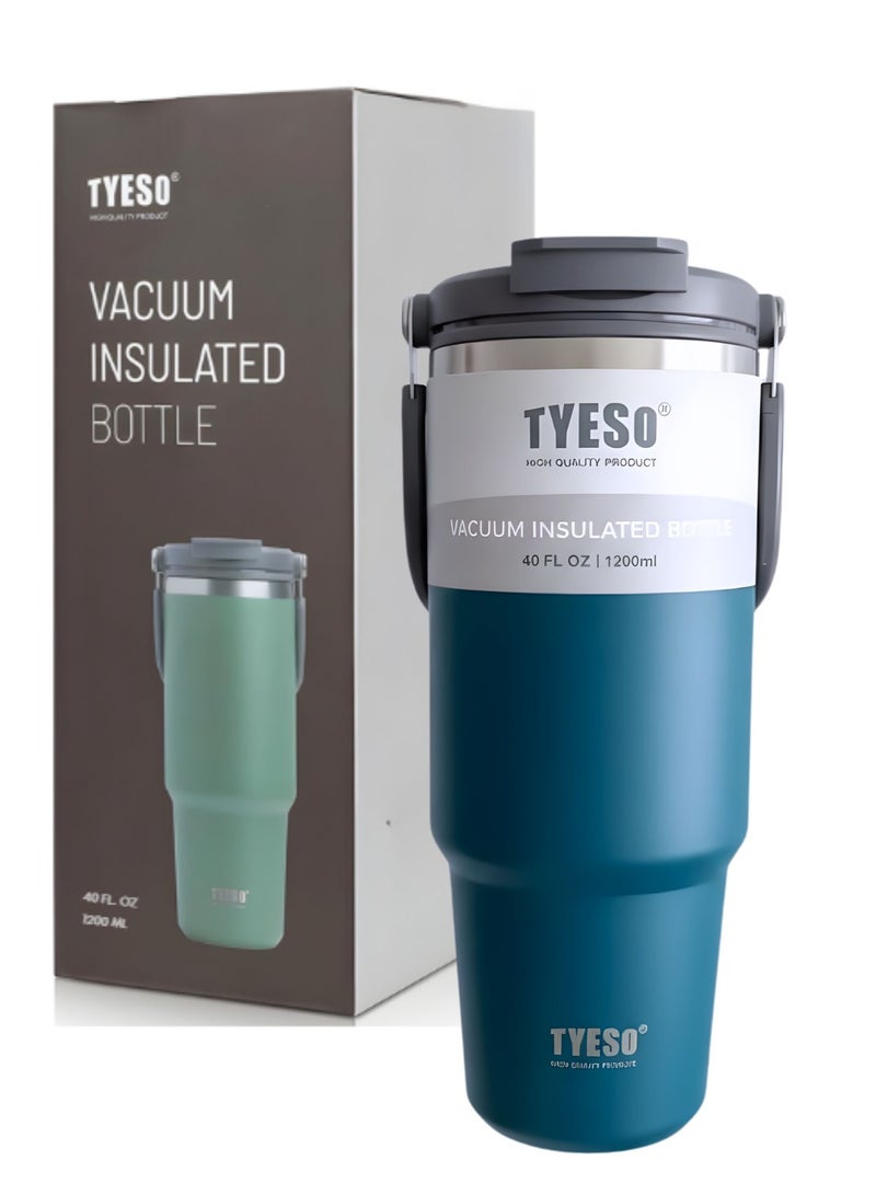 TYESO 1200ml Vacuum Insulated Tumbler 40oz Stainless Steel Travel Mug with Handle & Lid – Double Wall Thermal Water Bottle for Hot & Cold Drinks, Leakproof Large Capacity Cup – Blue - Image 1